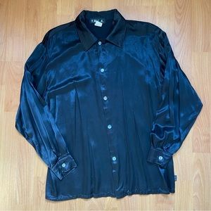 Vintage Y.M.L.A Men’s Baggy Satin Black Button Up Size Small